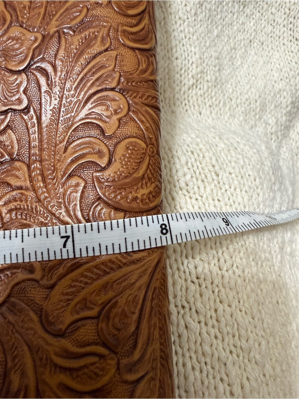 Embossed Leather-Faux Brown Envelope Clutch - Picture 7 of 8